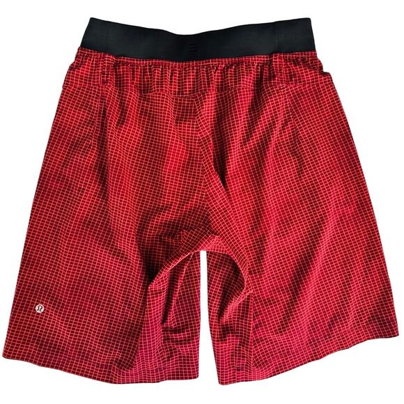 Lululemon Men's T.H.E. Shorts Red Check Size Medium Unlined 10" Inseam Run Gym - Picture 3 of 6